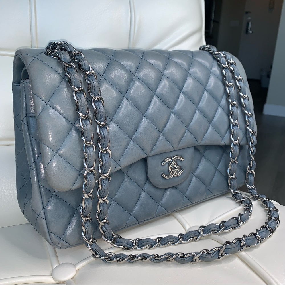 $8K CHANEL JUMBO CLASSIC - LAMBSKIN - POWDER BLUE - Picture 9 of 16